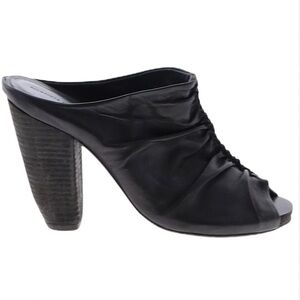 AllSaints Silvan Black Slip On Soft Leather Peep Toe Mule Heel Shoes 40